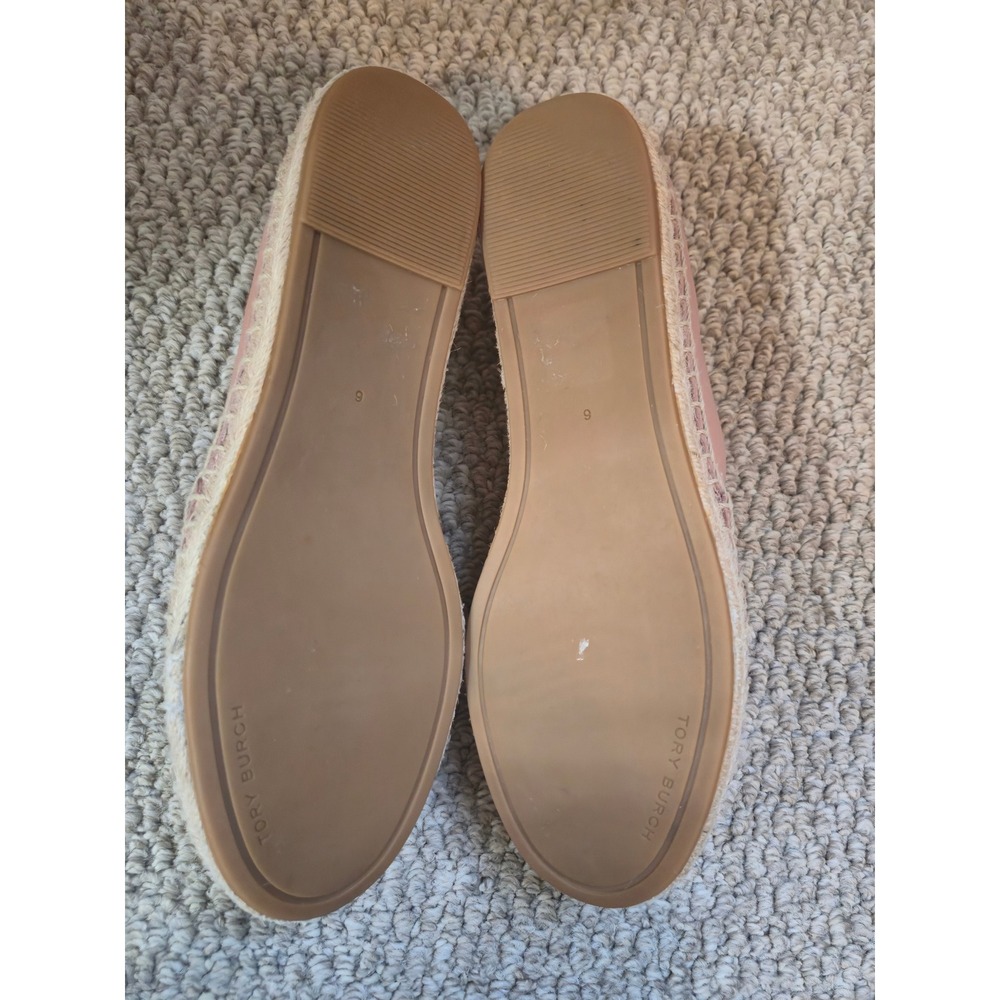 Tory Burch Women Leather Espadrille Flats Pink Cream Logo Cap Toe Slip On Size 6 - Picture 7 of 9
